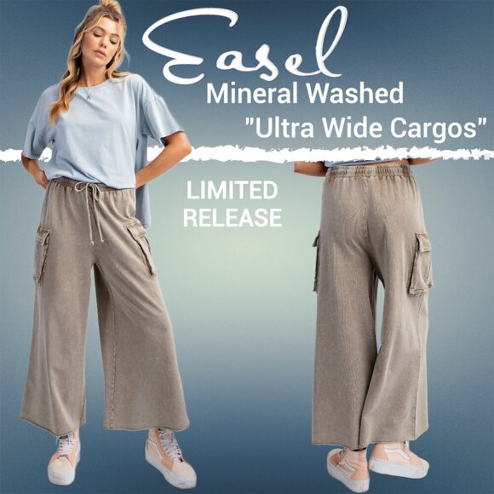EASEL "Ultra Wide Cargo" Mineral Washed Terry Knit Cotton Pants Limited Edition!